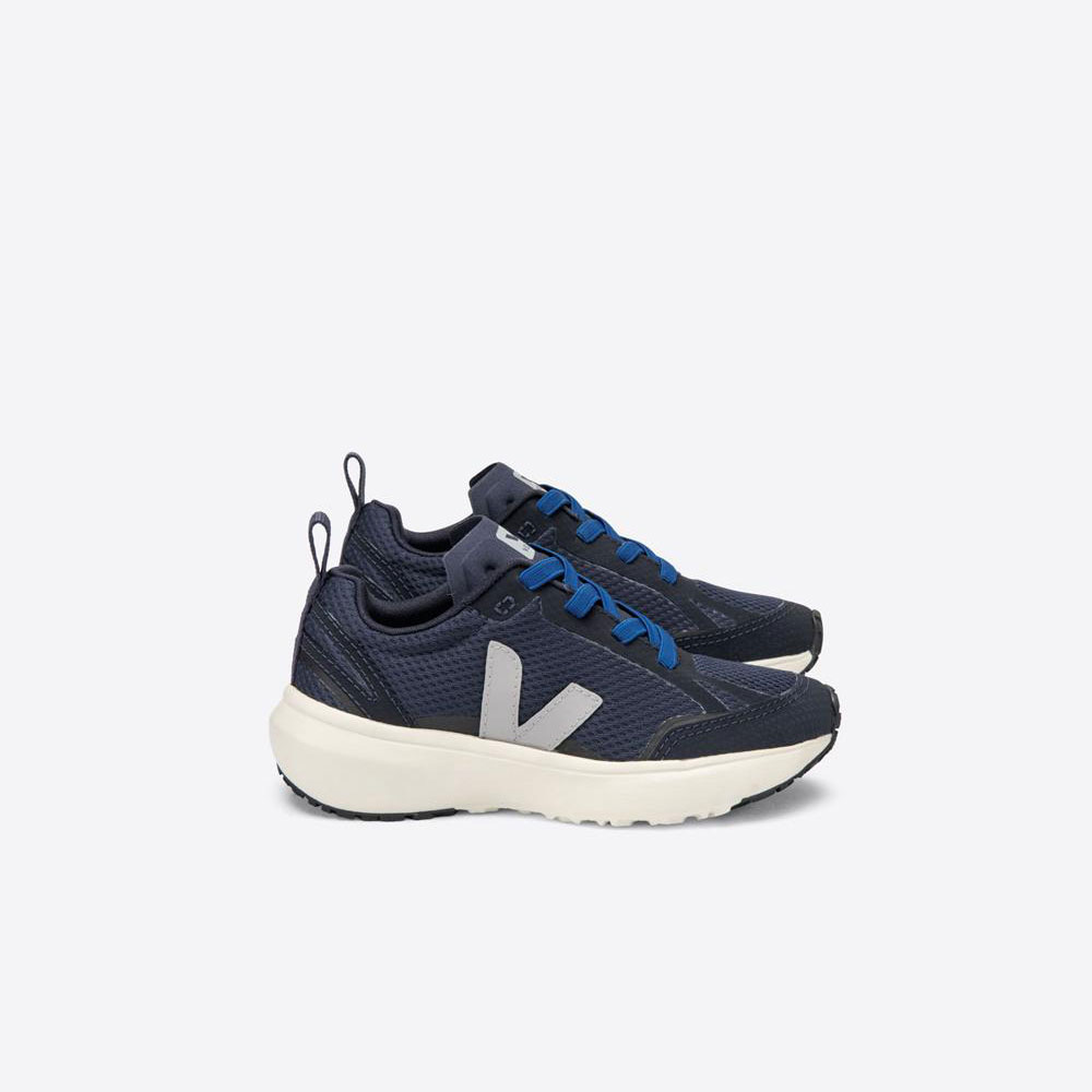 Veja Kid's Canary Elastic Laces Nautico Sneakers - Navy/Blue/Grey - USA (82147-QTYF)